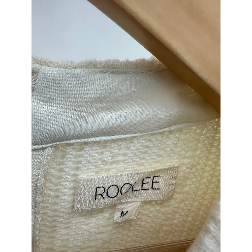 Roolee Dress Women MEDIUM Yellow Cream Knit Long Sleeve Patch Pocket Modest Midi